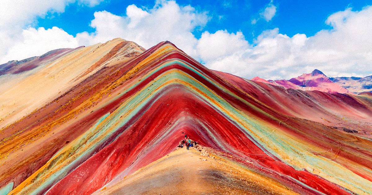 The striped slopes of Vinicunca, the Rainbow Mountain
