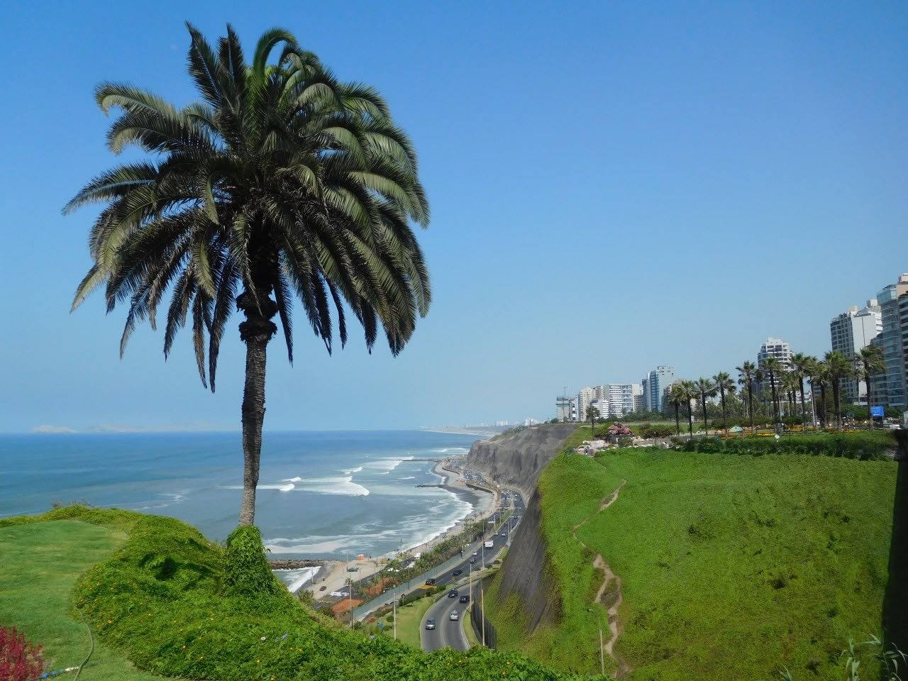 Palm-lined Miraflores coast in Lima