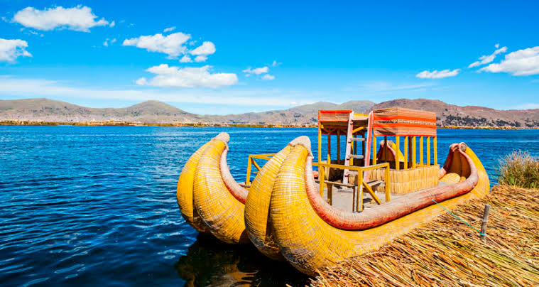 A totora reed boat on Lake Titicaca